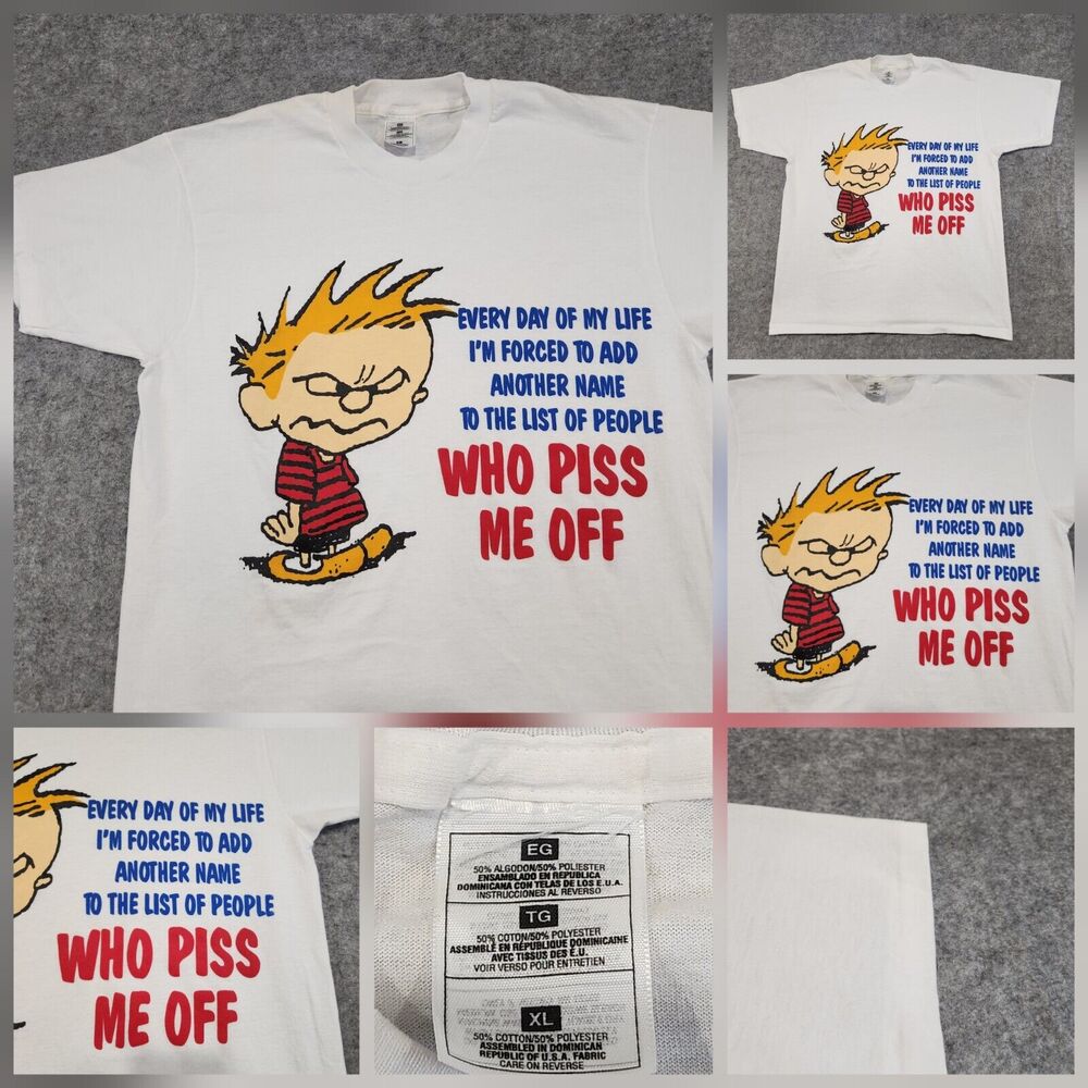 VTG 90s Calvin & Hobbes Mens XL Piss Me Off Funny Single Stitch Graphic T‎ Shirt